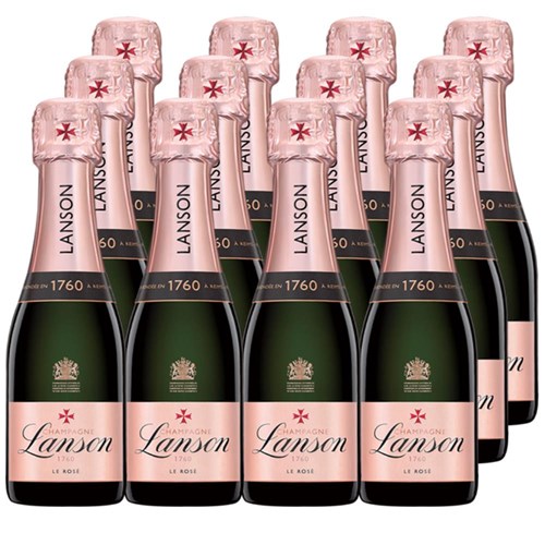 Case of 12 Bottles of Mini Lanson Le Creation Rose Champagne 20cl – Ideal for Parties or Giveaways